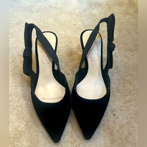 Mango black velvet sling back kitten heels